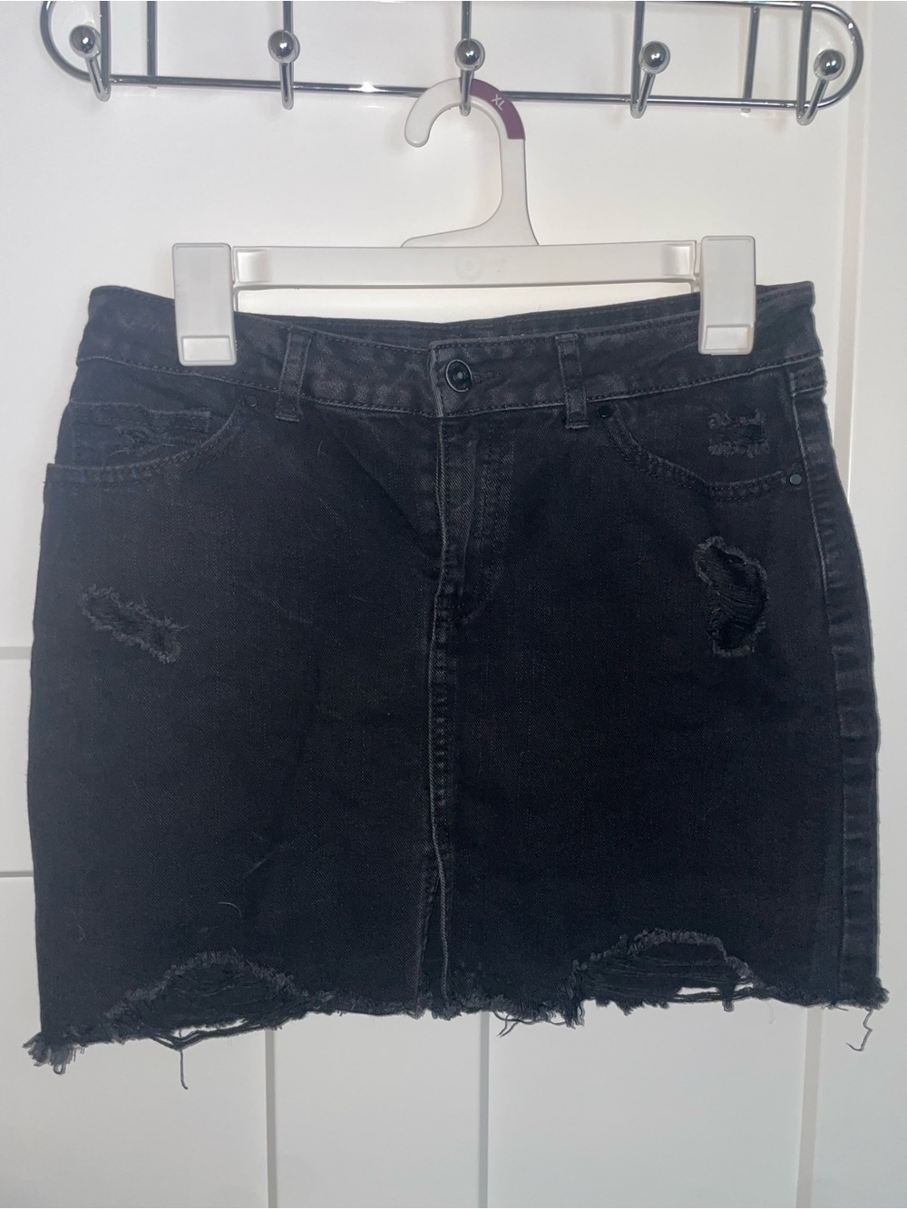 Rewash Black Distressed Denim Mini Skirt
